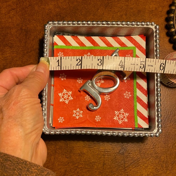 EUC Rare! Retired pieces Mariposa Silver beaded napkin box w/JOY napkin weight - Picture 14 of 16